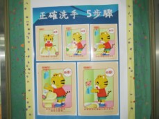 Illustrate hand-washing procedures with cartoon pictures